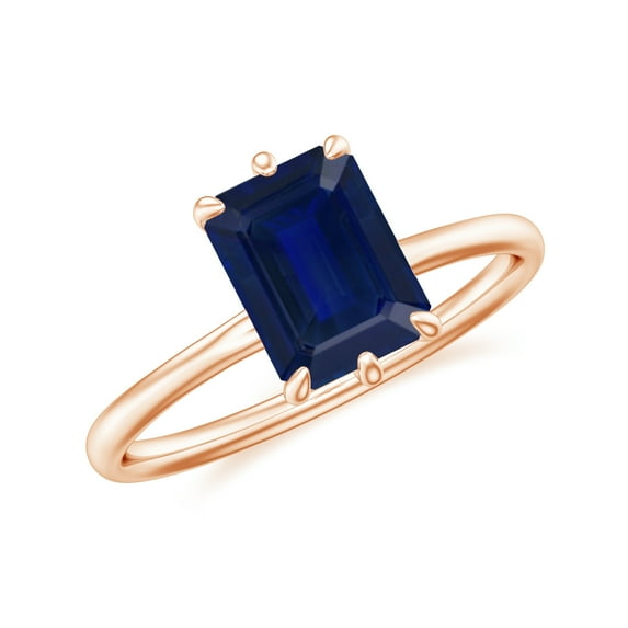 1.30 CT Emerald Cut 6-Prong Set Solitaire Blue Sapphire Engagement Ring in Sterling Silver/ Rose Gold Plated Promise Wedding Band Ring September Birthstone Jewelry, Ring Size 10