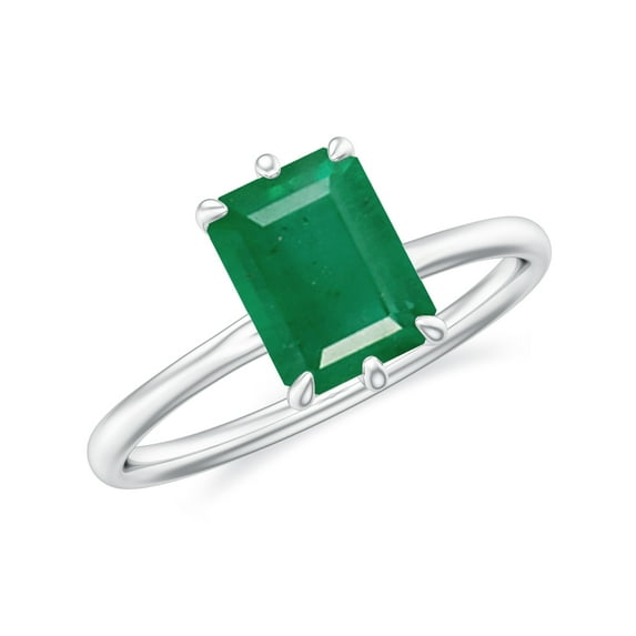 1.30 CT Emerald Cut 6-Prong Set Solitaire Emerald Engagement Ring in Sterling Silver/ White Gold Plated Promise Wedding Band Ring May Birthstone Jewelry, Ring Size 9