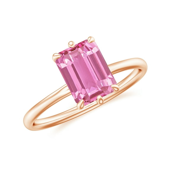 1.30 CT Emerald Cut 6-Prong Set Solitaire Pink Sapphire Engagement Ring in Sterling Silver/ Rose Gold Plated Promise Wedding Band Ring September Birthstone Jewelry, Ring Size 5
