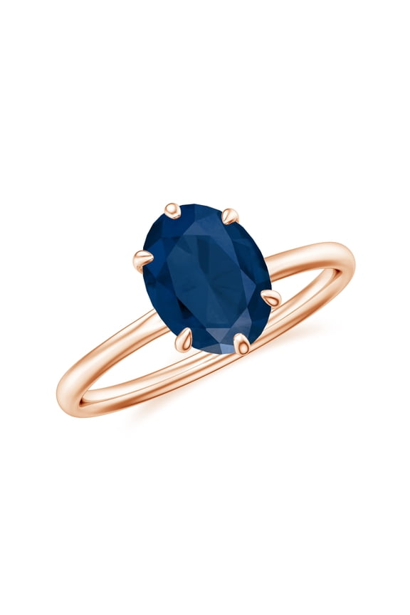 1.30 CT Oval Shaped 6-Prong Set Solitaire Blue Sapphire Engagement Ring in Sterling Silver/ Rose Gold Plated Promise Wedding Band Ring September Birthstone Jewelry, Ring Size 8