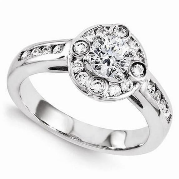 1.30 CT Round Diamond Center with Accent Engagement Ring, 14K White Gold - Size 6.5