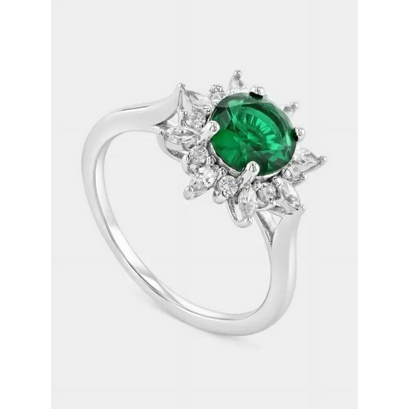 1.30 CT White Gold Green Halo Ring Engagement Moissanite Ring Flower Diamond Ring Round Anniversary Gift for Her