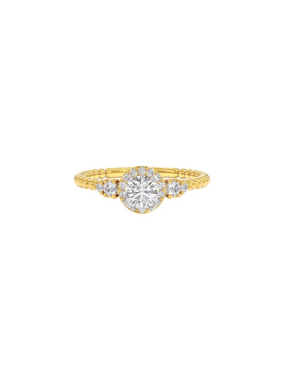 1.30 CTW Round Cut Lab Grown Diamond Engagement Ring 14K Gold Bubble Band Wedding Promise Ring