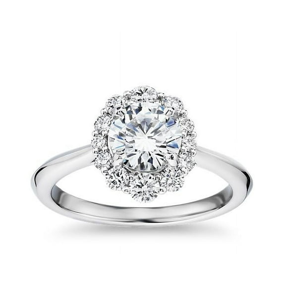 1.30 Carat Brilliant Round Cut Real Diamond Elegant Halo Wedding Ring for Women Solid 14K White Gold Size 10