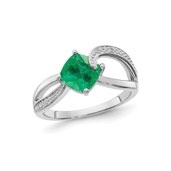 1.30 Carat (Ctw) Cushion-Cut Lab-Created Emerald Ring in Sterling Silver for Women