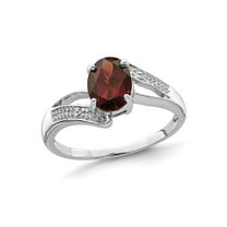 Gem & Harmony 1.30 Carat (Ctw) Garnet Oval Cut Ring in Sterling Silver for Women