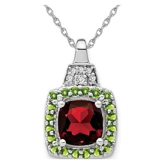 1.30 Carat (Ctw) Garnet and Peridot Pendant Necklace in 14K White Gold with Chain for Women