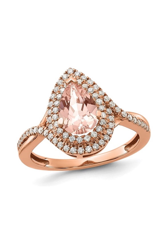 1.30 Carat (Ctw) Pear Morganite Engagement Ring in 14K Rose Gold with Diamonds (SIZE 7) for Women
