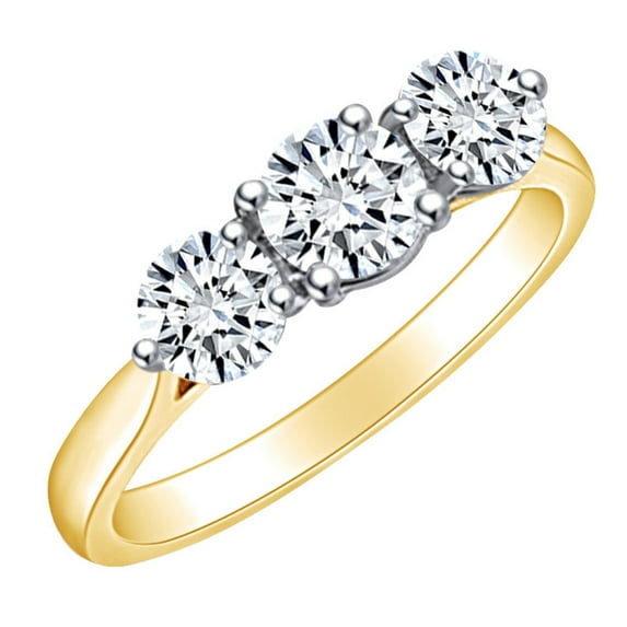 AFFY 1.30 Carat (Ctw) Round White Natural Diamond Three Stone Claw Engagement Ring In 14k Solid Yellow Gold Ring Size-5