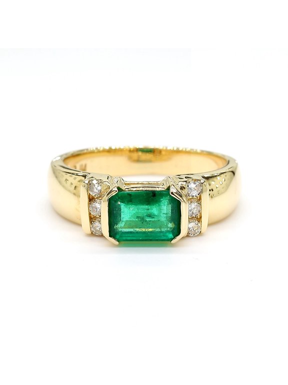 1.30 Carat Emerald Half Bezel East West Set 14k Gold Unisex Ring