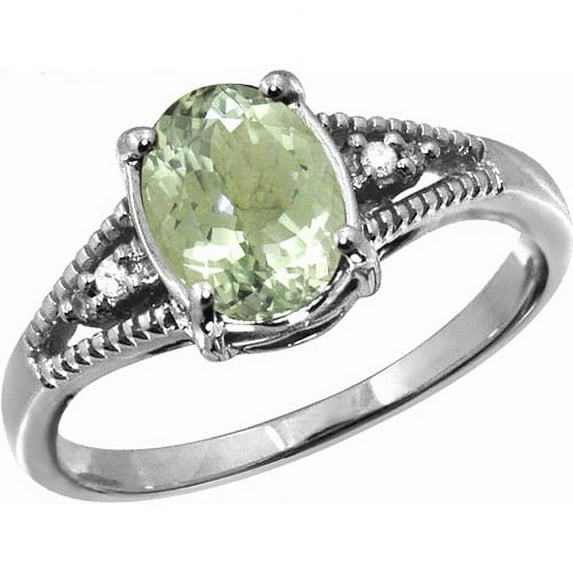 1.30 Carat Green Amethyst Gemstone and 1/20 Carat White Diamond Ring