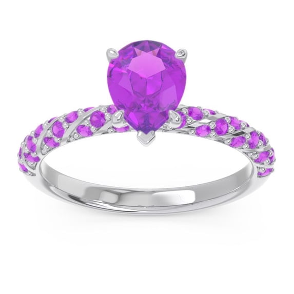 1.30 Carat Pear Cut Amethyst Gemstone Beautiful Anniversary Ring for Ladies Solid 14K White Gold Size 10.5 by Diamond-Capitals
