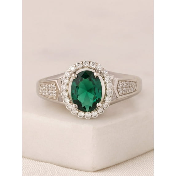 1.30 Carat Stunning Oval Cut Green Emerald Gemstone with Natural Diamond Engagement Ring for Women Solid 18K White Gold Size 5 by Diamond-Capitals