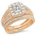 thumbnail image 1 of 1.30 Carat (ctw) 10K Rose Gold Princess & Round Cut White Diamond Ladies Bridal Halo Style Split Shank Engagement Ring W, 1 of 1