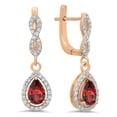thumbnail image 1 of 1.30 Carat (ctw) 18K Rose Gold Pear Cut Garnet & Round Cut White Diamond Ladies Halo Style Dangling Drop Earrings, 1 of 1