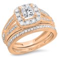 thumbnail image 1 of 1.30 Carat (ctw) 18K Rose Gold Princess & Round Cut White Diamond Ladies Bridal Halo Style Split Shank Engagement Ring W, 1 of 1