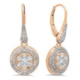 thumbnail image 1 of 1.30 Carat (ctw) 18K Rose Gold Round Cut White Diamond Ladies Cluster Style Drop Earrings, 1 of 1