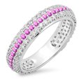 thumbnail image 1 of 1.30 Carat (ctw) 18K White Gold Round White Diamond & Pink Sapphire Ladies Pave Set Anniversary Wedding Eternity Ring Ba, 1 of 1