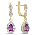 thumbnail image 1 of 1.30 Carat (ctw) 18K Yellow Gold Pear Cut Amethyst & Round Cut White Diamond Ladies Halo Style Dangling Drop Earrings, 1 of 1