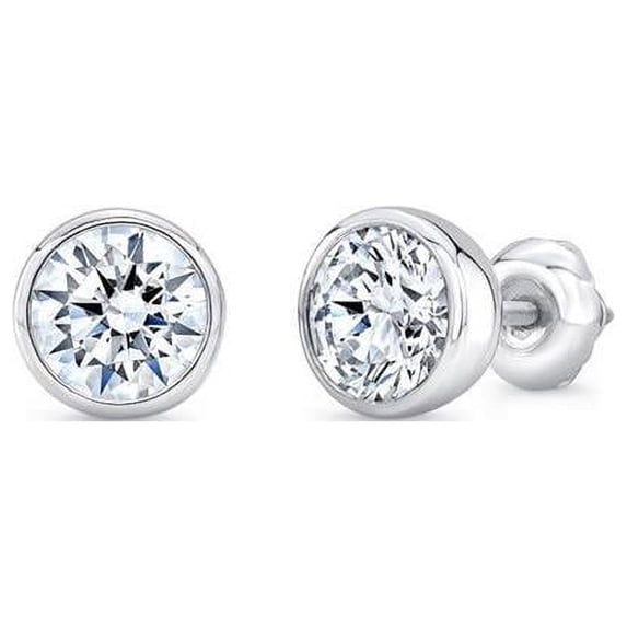 1.30 Carats Bezel Set Solitaire Round Diamond Stud Earring - 14K White Gold