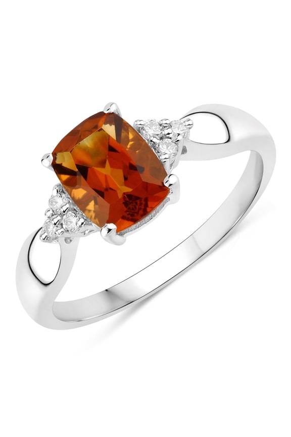 1.30 Ct Cushion Yellow Madeira Citrine & Lab Diamond Prong Silver Cocktail Ring