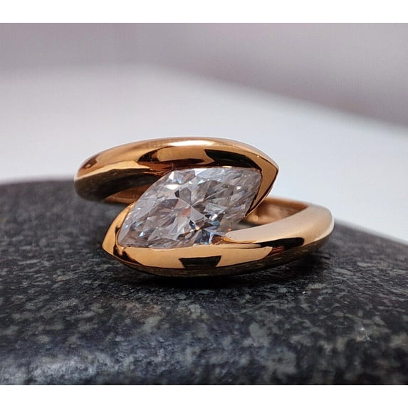 1.30 Ct Marquise Cut White Lab Created Diamond 14K Yellow Gold Plated Solitaire Wedding Ring