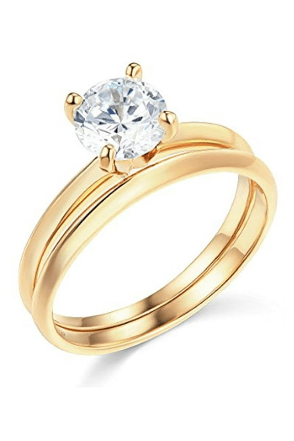 1.30 Ct Round Cut Engagement Wedding Ring Set Real 14K Yellow Gold Matching Band
