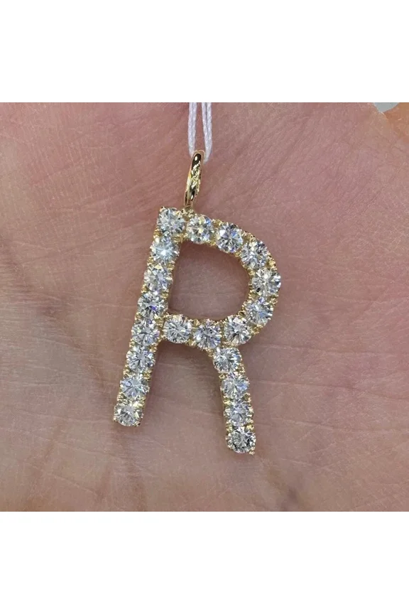 1.30 Ct Round Simulated Diamond Initial Letter R Pendant 14K Yellow Gold Plated