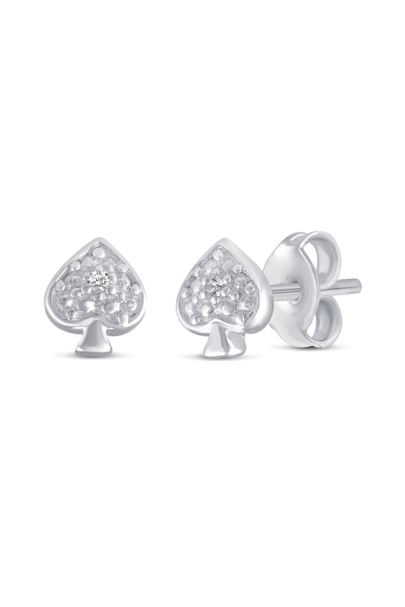 1/30 Cttw Natural Diamond Ace of Spades Stud Earrings in 925 Sterling Silver