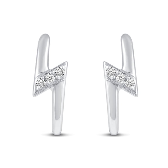 1/30 Cttw Natural Diamond Lightning Bolt Stud Earrings in 925 Sterling Silver