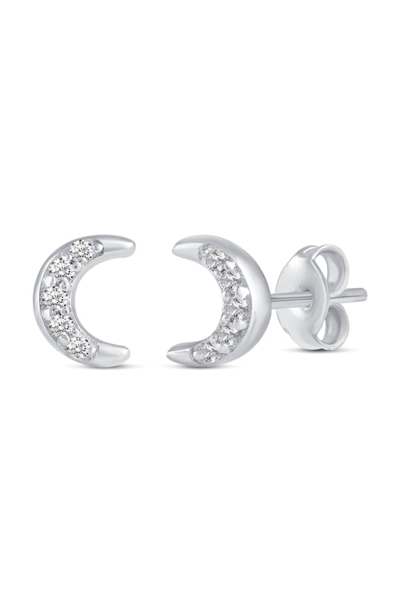 1/30 Cttw Natural Diamond Moon Stud Earrings in 925 Sterling Silver