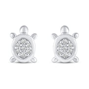 1/30 Cttw Natural Diamond Turtle Stud Earrings in 925 Sterling Silver