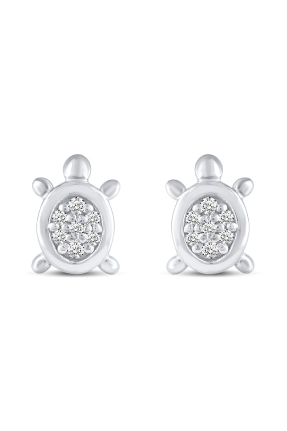 1/30 Cttw Natural Diamond Turtle Stud Earrings in 925 Sterling Silver