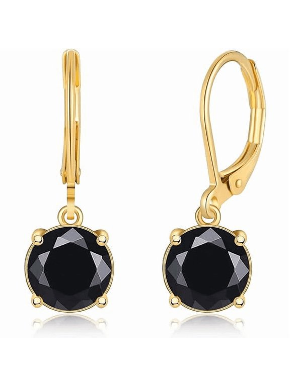 1.30 Ctw Round Cut Black Diamond For Women's Drop & Dangle Earrings in 14K Yellow Gold Plated Silver