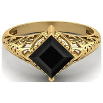 1.30 Ctw Square Black Spinel Filigree 925 Sterling Silver Gold Vermeil Solitaire Valentines Day Gifts Ring