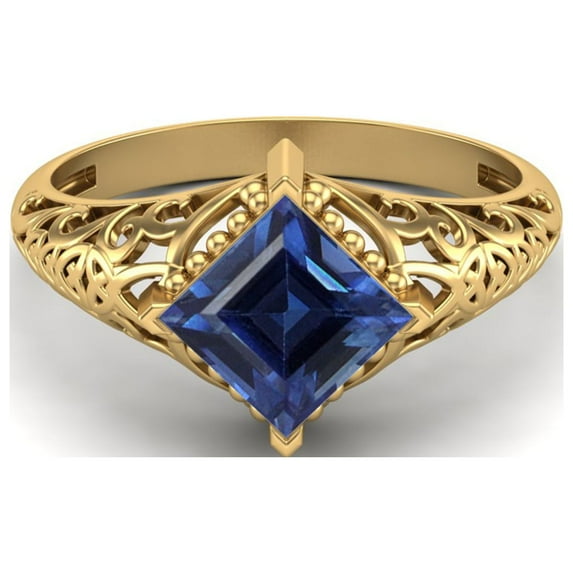 1.30 Ctw Square Blue Sapphire Filigree 925 Sterling Silver Gold Vermeil Solitaire Valentines Day Gifts Ring
