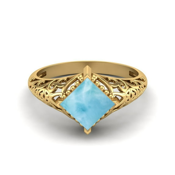 1.30 Ctw Square Larimar Filigree 925 Sterling Silver Gold Vermeil Solitaire Valentines Day Gifts Ring