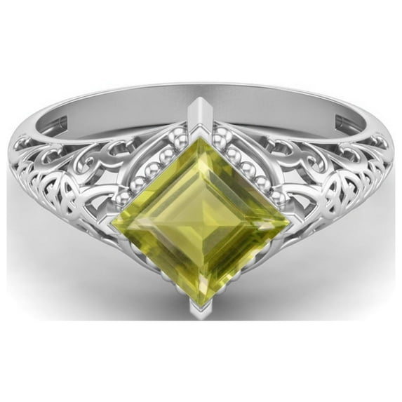 1.30 Ctw Square Lemon Quartz Filigree 925 Sterling Silver Solitaire Mother's Day Gift Ring