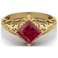 thumbnail image 1 of 1.30 Ctw Square Ruby Synthetic Filigree 925 Sterling Silver Gold Vermeil Solitaire Mother's Day Gift Ring, 1 of 3