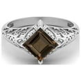 thumbnail image 1 of 1.30 Ctw Square Smoky Quartz Filigree 925 Sterling Silver Solitaire Valentines Day Gifts Ring, 1 of 4