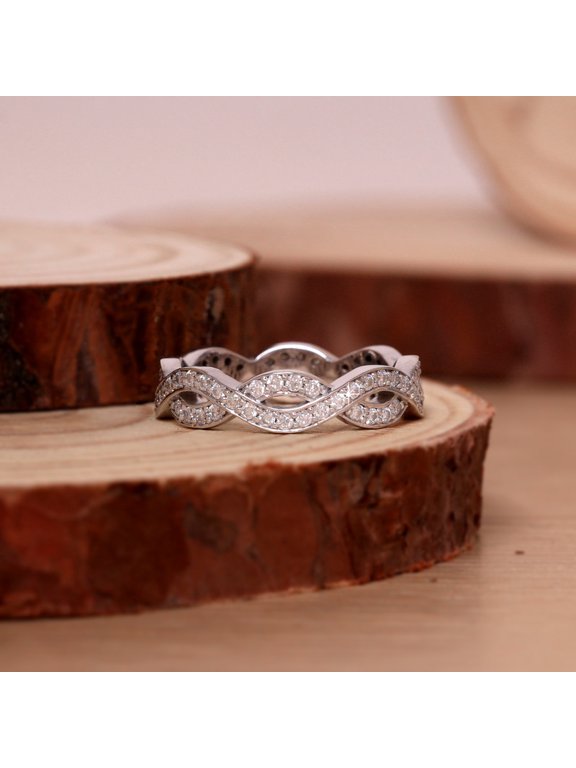 1.30 MM Round Brilliant Cut Moissanite Infinity Twisted Pave Band - Stackable Matching Eternity Wedding Ring - Diamond Alternative Band for Her