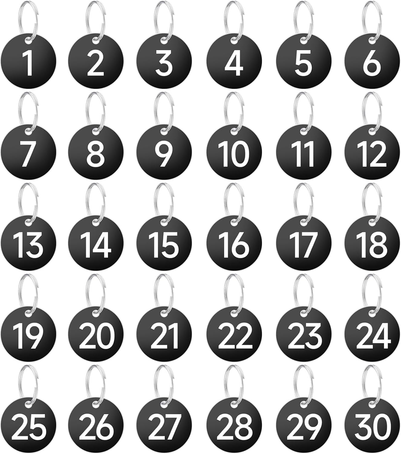 1-30 Number Tags, Plastic Key Tags with Metal Rings, 35mm Round Numbered Tags Round Numbered Marking Identification Tags for House Lockers Dormitory Keys Cabinet(Black)