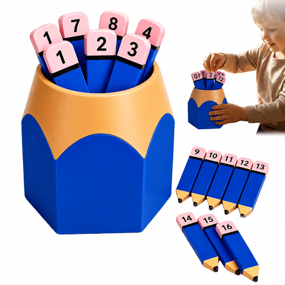 1-30 Pencil Number Counting Set, Math Manipulatives for Sequencing & Matching, Classroom Learning Tools with Storage Tube, Durable Reusable Number Blocks for Elementary Activities(Blue)