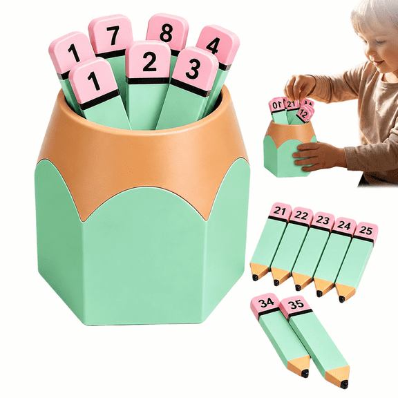 1-30 Pencil Number Counting Set, Math Manipulatives for Sequencing & Matching, Classroom Learning Tools with Storage Tube, Durable Reusable Number Blocks for Elementary Activities(Green)