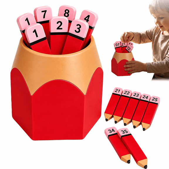 1-30 Pencil Number Counting Set, Math Manipulatives for Sequencing & Matching, Classroom Learning Tools with Storage Tube, Durable Reusable Number Blocks for Elementary Activities(Red)
