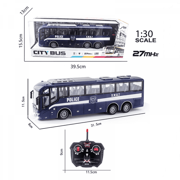 1/30 Remote Control Bus Toy for Kids, RC Police Bus Toys with Lights for Boys Girls Christmas Birthday Gifts(Red)