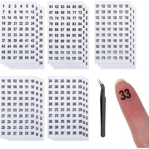 1-300 Consecutive Number Stickers with Tweezers, 20 Sheets Small Round Self-Adhesive Waterproof Vinyl Labels for Storage Organising, Toolbox, Bins & Boxes