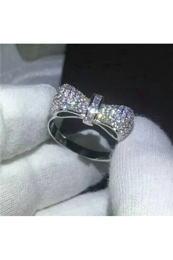 1.30Ct Round Cut Lab Created Diamond Diamond For Women's Bow Engagement Ring 14K White Gold Plated Silver