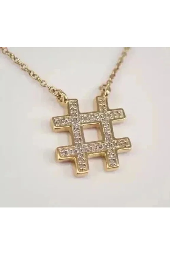 1.30Ct Round Cut Lab Created Diamond Hashtag Pendant 14K Yellow Gold Plated