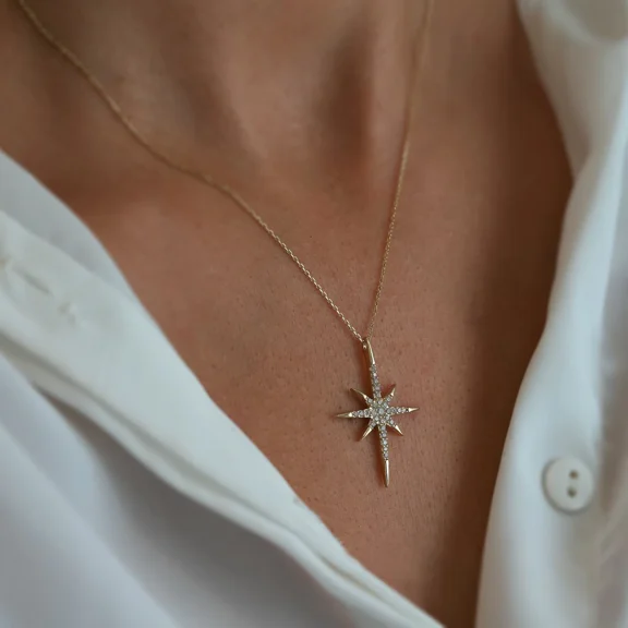 1.30Ct Round Cut Lab-Created Star Pendant 14K Yellow Gold Plated